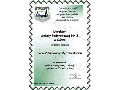 Podziękowanie SP nr 3